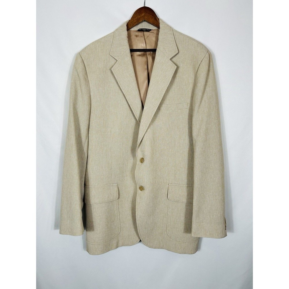Haggar Mens 44L Sport Coat Blazer Cream Beige Tan Preppy Old Money Spring Dapper